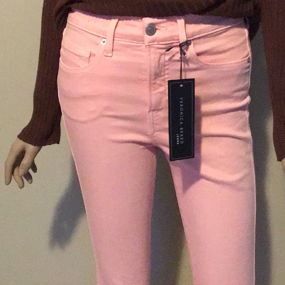 Veronica Beard Pink Flare Wide Leg Jeans